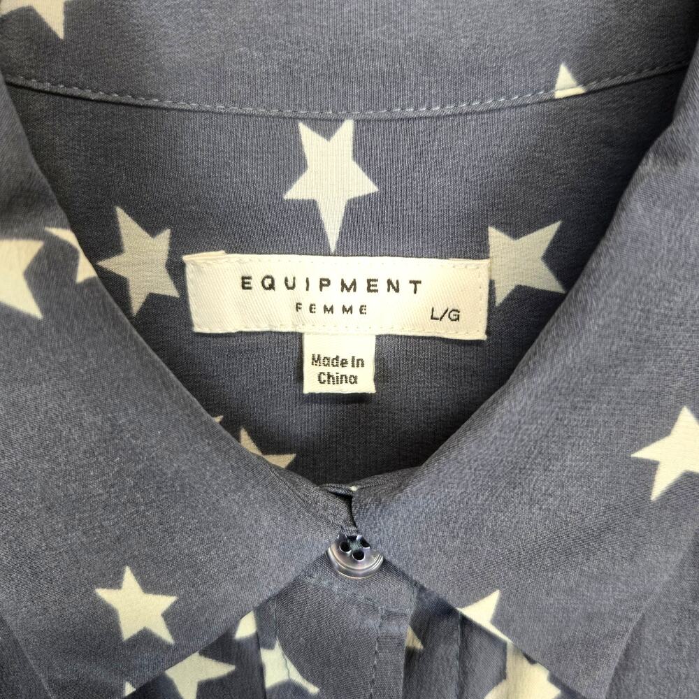 Equipment Slim Signature Silk Shirt L Bluestone Star Print Celestial Quiet Money - Picture 11 of 16
